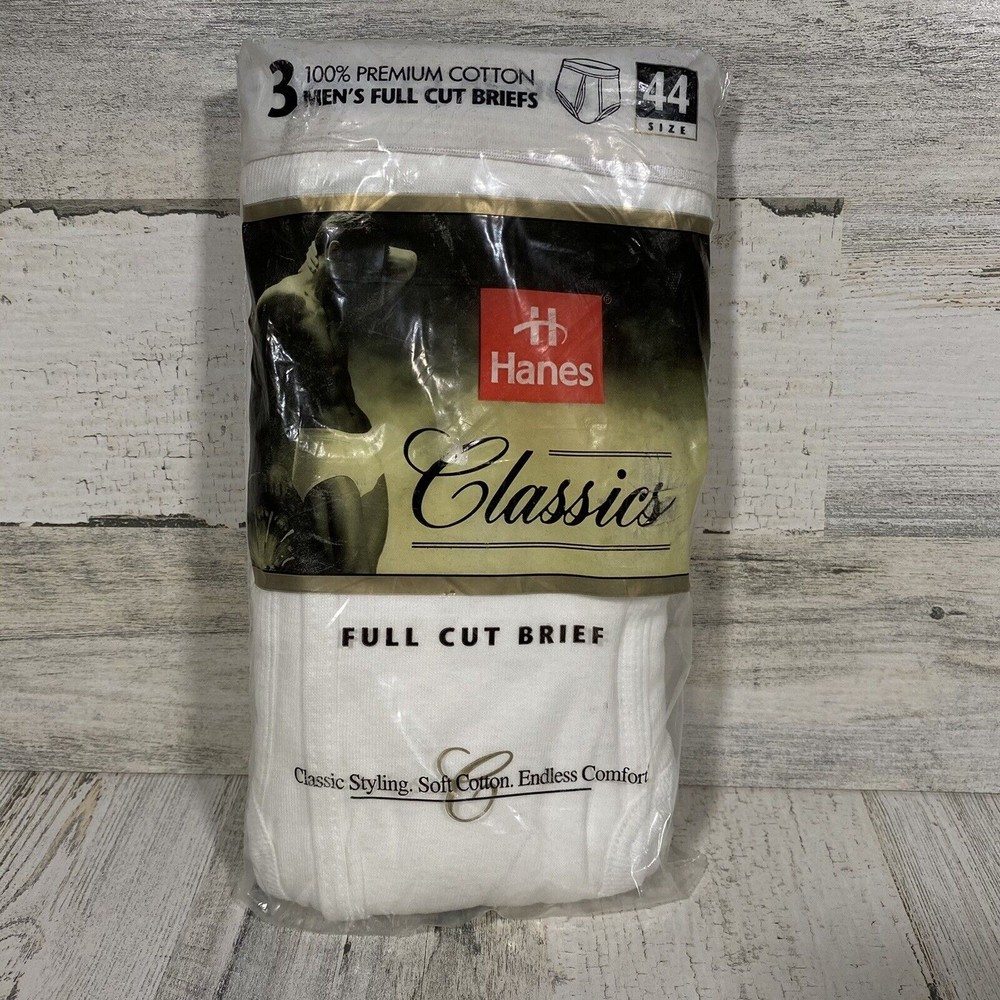 Vintage Hanes White Cotton Classic Full Cut Briefs Underwear 3 Pack Men's Sz 44